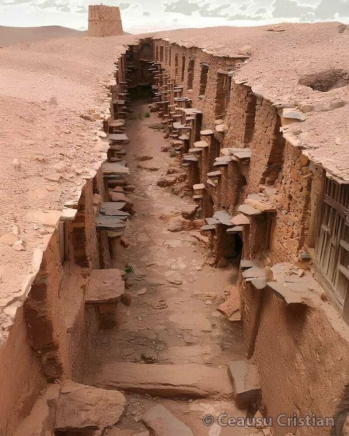 Antigua estructura humana con pasillo de piedra, mostrando arquitectura sorprendente y duradera.