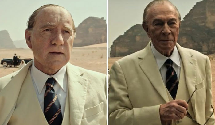 Dos actores en el desierto, ambos con traje beige, reflejan cambios de reparto en películas.