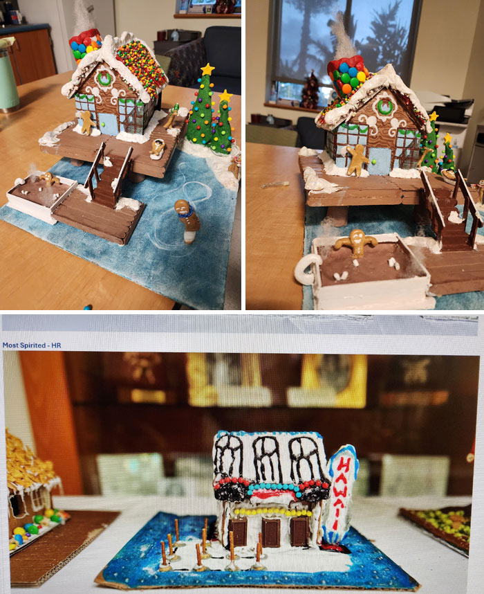 Mi casa de jengibre contra la que me ganó en el concurso de casas de jengibre del trabajo