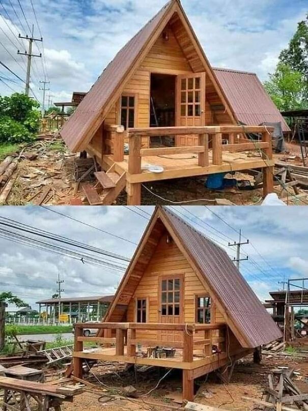 Casa pequeña de madera tipo cabaña con detalles de carpintería, obra destacada en woodworking ideas e interior diseño.
