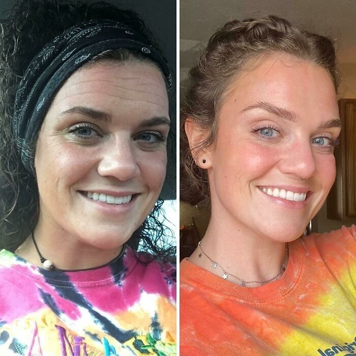Mujer mostrando pequeños cambios de apariencia que marcaron la diferencia en su rostro y estilo personal.
