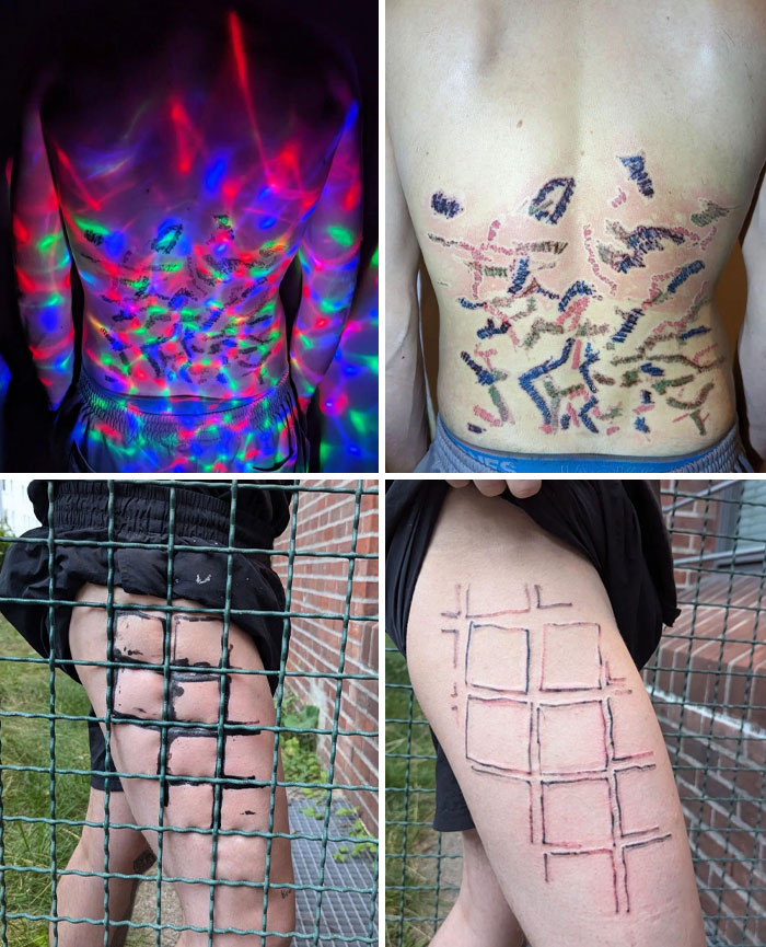 Tatuajes que fueron mala elección con diseños defectuosos y estilo irregular en diferentes partes del cuerpo.
