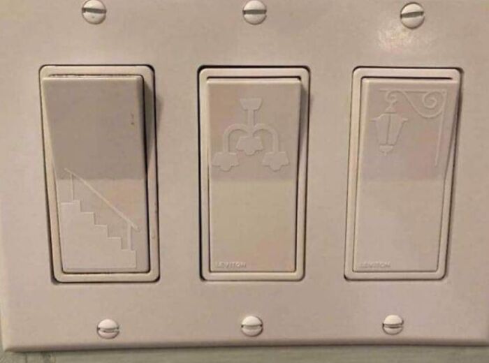 Interruptores de luz con símbolos para facilitar soluciones geniales a problemas habituales en el hogar.
