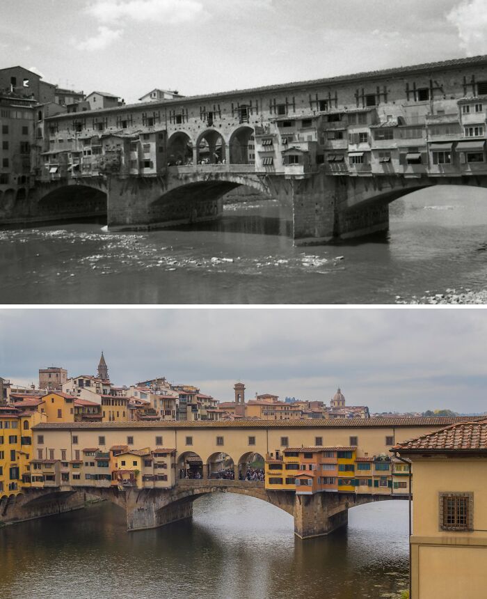 Fotos antes y ahora del puente histórico de Florencia, mostrando cómo el tiempo no espera a nadie en sus cambios visuales.