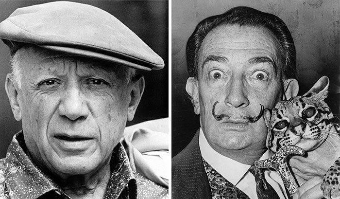 Retrato en blanco y negro de dos celebridades problemáticas con expresiones serias, relacionadas con seres humanos horribles famosos.