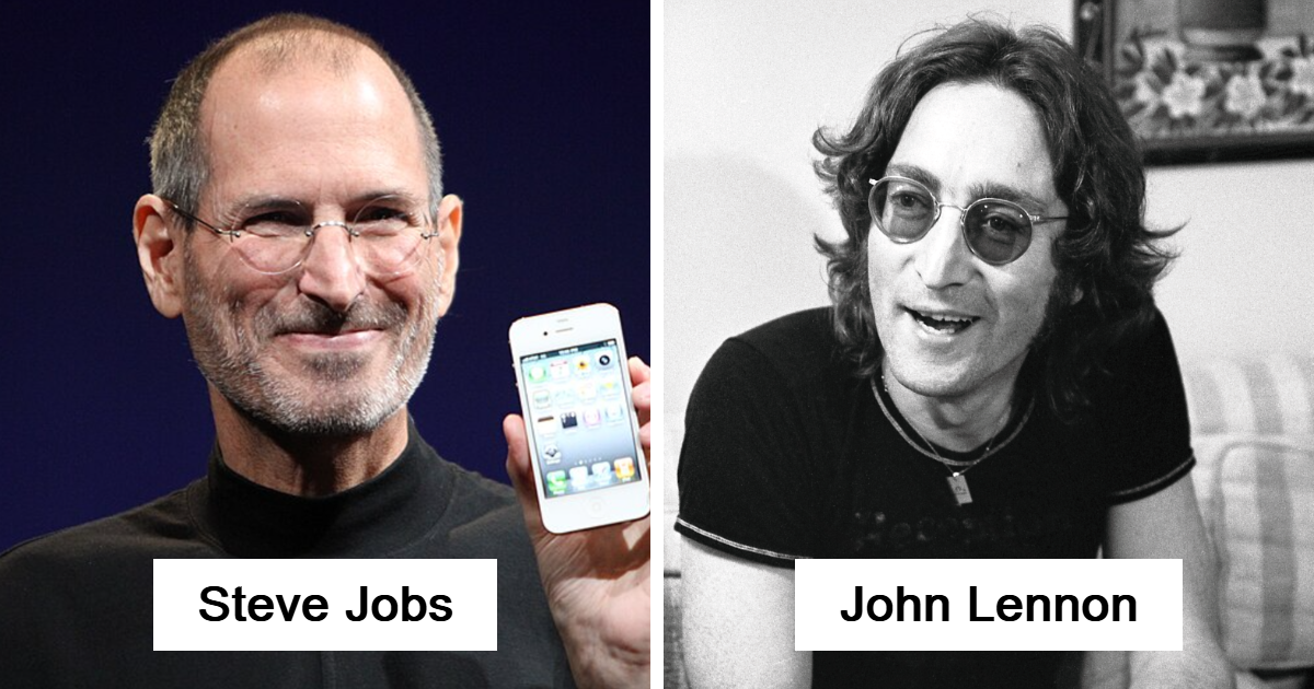 Steve Jobs y John Lennon, dos celebridades problemu00e1ticas reconocidas por su controvertida personalidad y legado complejo.