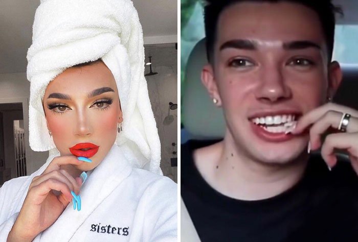 Persona con maquillaje y bata junto a la misma persona sin maquillaje mostrando Instagram vs realidad en un auto.