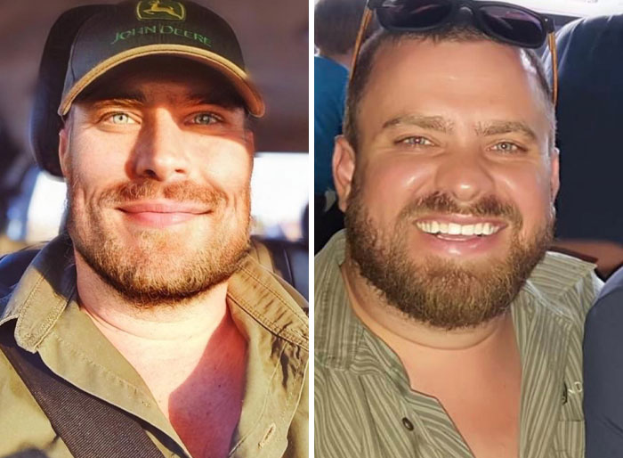 Hombre con gorra y sonrisa cuidada versus hombre sonriente con gafas en la cabeza mostrando Instagram vs realidad.