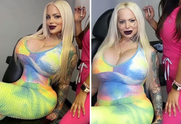 Mujer rubia con vestido colorido mostrando diferencia entre Instagram y realidad en ejemplos necesarios de verdad tras fotos.