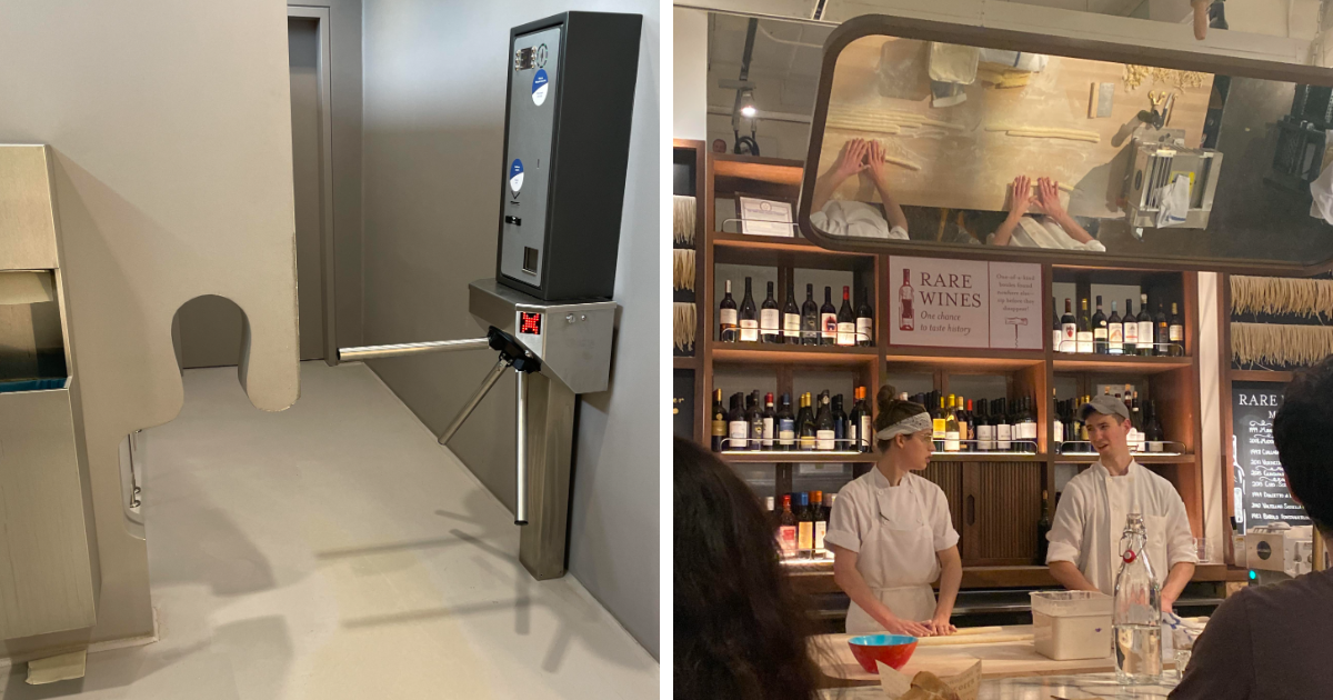 Soluciones geniales para problemas habituales con acceso seguro y personal preparando alimentos en restaurante con vinos.