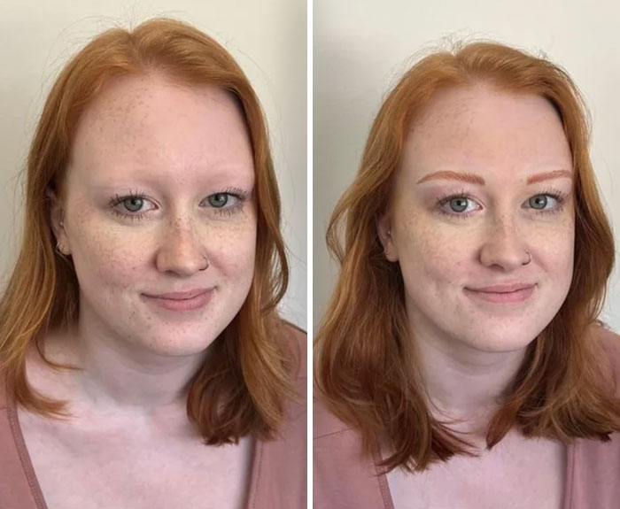 Mujer pelirroja mostrando pequeños cambios de apariencia en cejas que marcaron la diferencia para ellas.