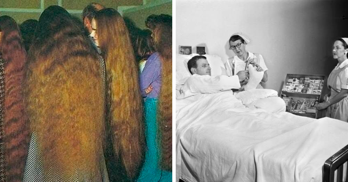 Fotos interesantes que muestran un lado distinto de la historia con mujeres de cabello largo y enfermero atendiendo a paciente en hospital.