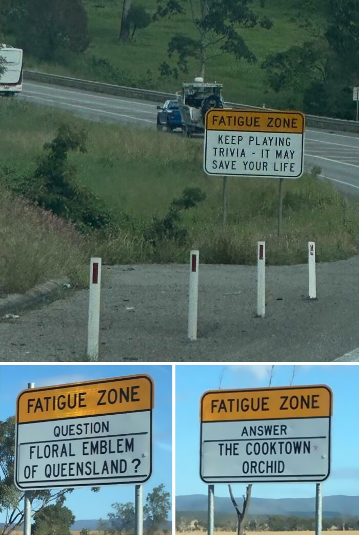 Señales ingeniosas en zonas de fatiga para estimular conductores, un detalle ingenioso en diversos países del mundo.