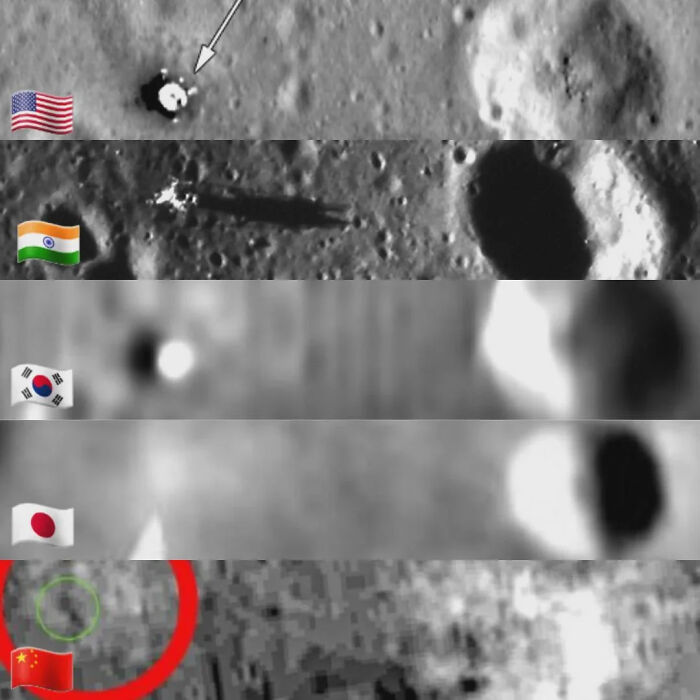 Imágenes de misiones espaciales en la Luna con diferentes banderas, mostrando datos fascinantes y sorprendentes.