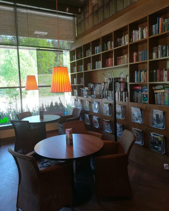 Espacio acogedor con detalles ingeniosos y estantes llenos de libros en un ambiente de biblioteca moderna y luminosa.