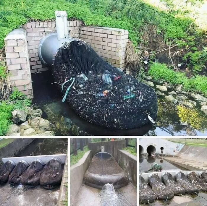 Red con basura atrapada en tubería de desagüe y drenaje, mostrando cosas interesantes que la gente encontró y compartió.