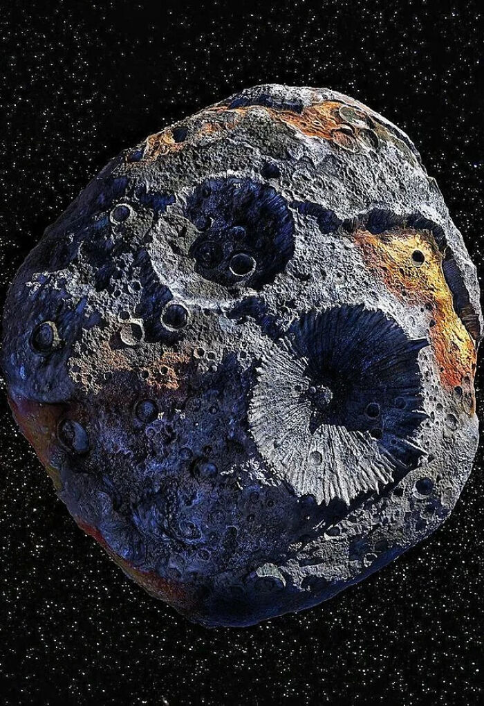 Asteroide con cráteres profundos y textura rocosa en el espacio, imagen de cosas interesantes que la gente compartió.