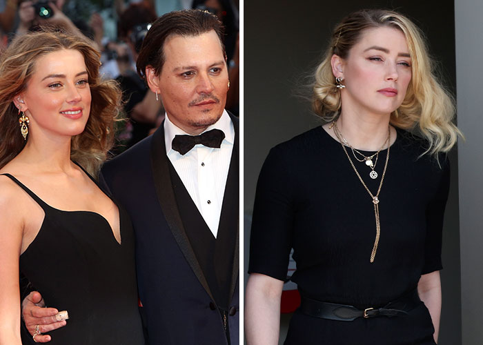 Pareja de celebridades en evento formal y mujer notable, ilustrando tema de celebridades que pasaron de ser queridas a caer en desgracia.