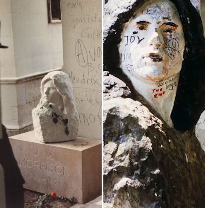Esculturas vandalizadas con grafitis que llaman la atención por su estado y detalles interesantes compartidos por la gente.
