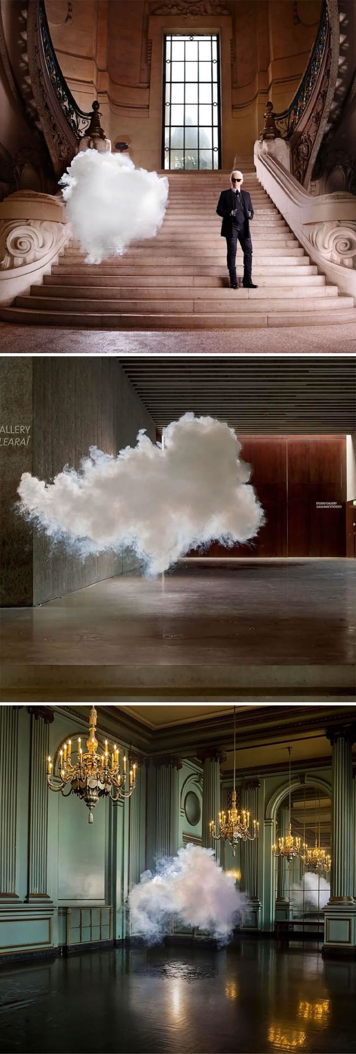 Nube artificial flotante en espacios interiores mostrando cosas interesantes que la gente encontró y compartió.