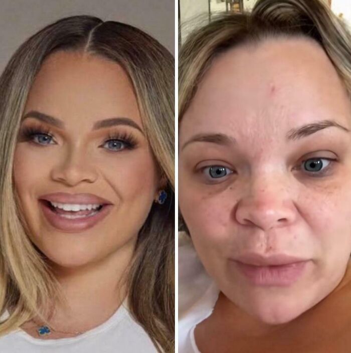 Comparación de imagen antes y después sin maquillaje, mostrando momentos en los que Instagram colapsó bajo el peso de la realidad.