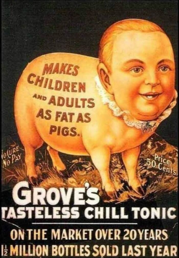 Anuncio vintage que usa imágenes extrañas para reflejar normas culturales cambiantes en la publicidad histórica.