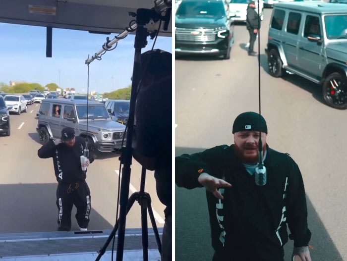 Persona prepotente actuando en la calle frente a autos de lujo, siendo grabada y avergonzada en internet.