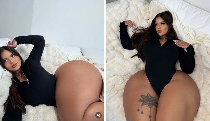 Mujer posando en ropa ajustada en cama blanca, mostrando momentos en los que Instagram colapsó bajo el peso de la realidad.