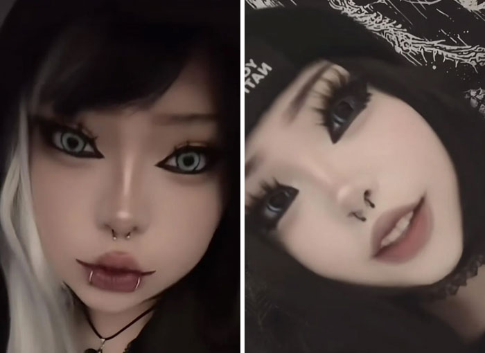 Retrato de dos jóvenes con maquillaje oscuro y piercings, ilustrando momentos en Instagram colapsando bajo la realidad.