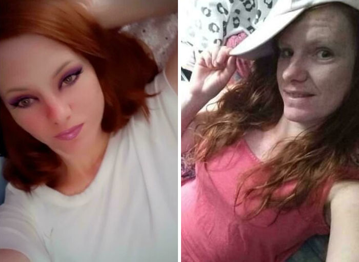 Mujer con maquillaje digital y sin filtro, ejemplo de momentos en los que Instagram colapsó bajo el peso de la realidad.