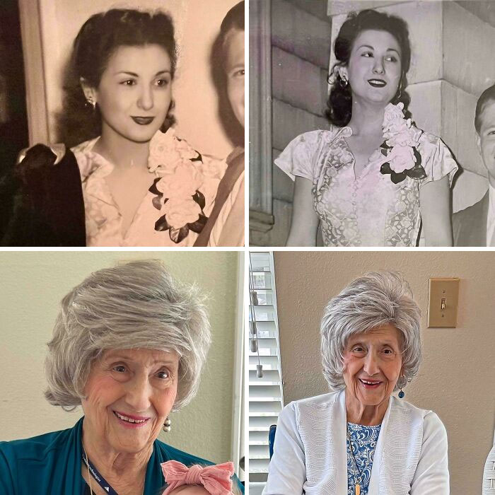 Mujer en fotos históricas fascinantes en blanco y negro y color mostrando contraste de décadas.