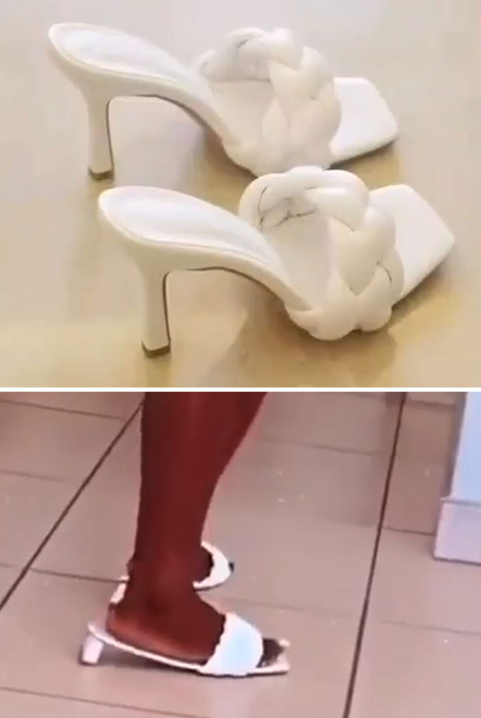 Zapatos blancos con tacón pedidos y sandalias planas recibidas, experiencia divertida de no recibir lo que se había ordenado.