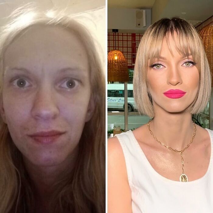 Transformación asombrosa de maquillaje profesional que resalta la belleza natural con un cambio impresionante y moderno.