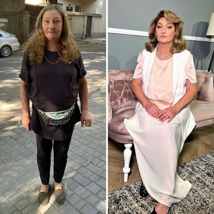 Transformación asombrosa con maquillaje profesional mostrando cambio de imagen antes y después realizado por estudio experto.
