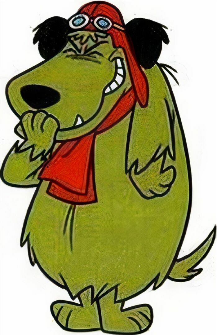 Ilustración de personaje animado verde con gafas de aviador y bufanda roja, representando cosas que no existen hoy.