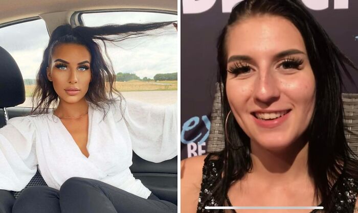 Dos mujeres posando en fotos falsas con edición evidente, ejemplos de personas desconectadas de la realidad.