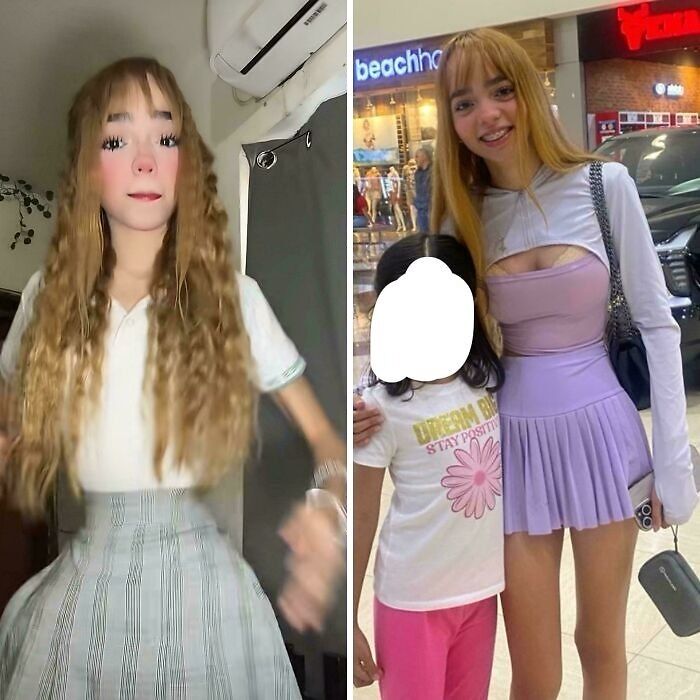 Joven con fotos manipuladas mostrando proporciones irreales, ejemplo de personas fuera de contacto con la realidad.