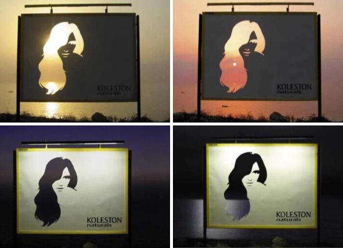Carteles publicitarios creativos y divertidos que interactúan con la luz natural para mostrar imágenes brillantes.