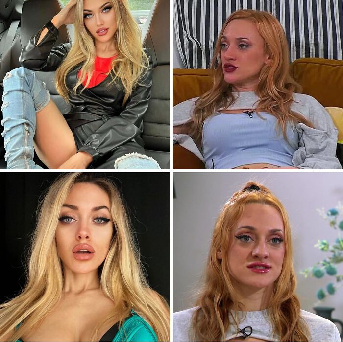 Collage de personas con fotos falsas, mostrando diferencias notables y desconexión con la realidad en imágenes engañosas.