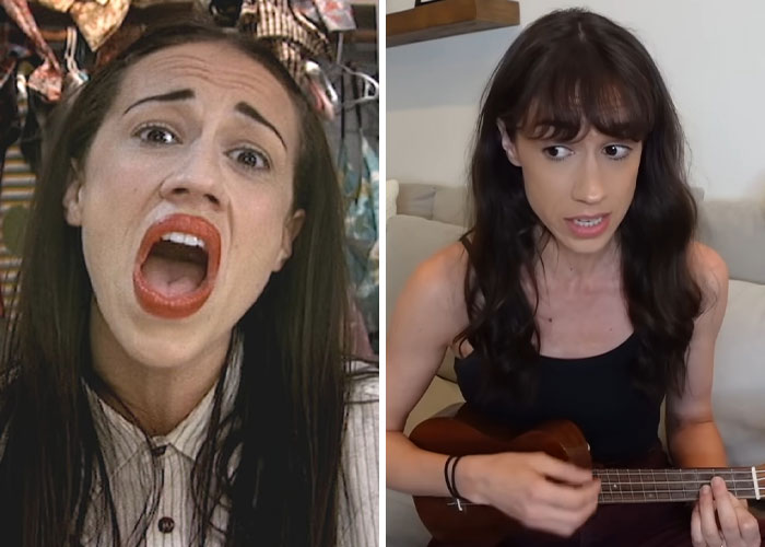 Mujeres influencers en imágenes dividas, expresión dramática y tocando ukelele, mostrando crisis por escándalos mayoritarios.