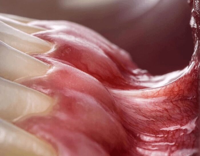 Close-up de tejido médico con aspecto extraño y perturbador, ilustrando publicaciones médicas inusuales compartidas en línea.