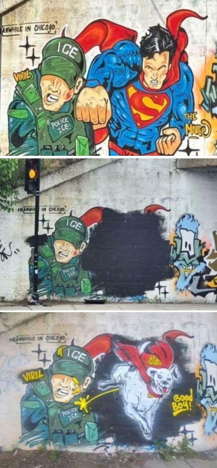 Grafiti divertido de situaciones que no salen como se planean mostrando humor inesperado y momentos cómicos en muro urbano.