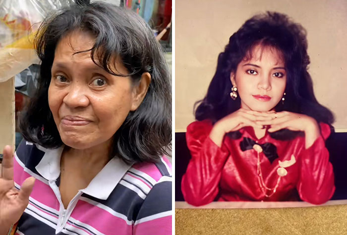 Madre sorprendiendo a sus hijos con fotos de su juventud mostrando un cambio impactante en su apariencia.