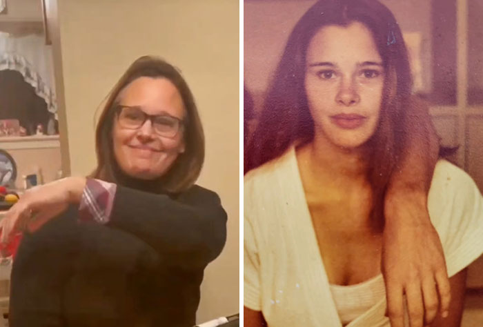 Madre mostrando fotos de juventud que sorprendieron a sus hijos, destacando momentos y estilos de otra época.