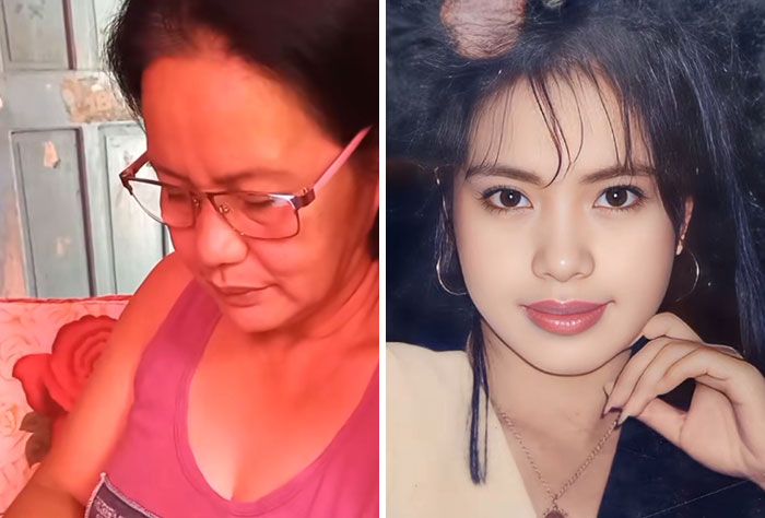 Mujer mayor mostrando foto de su juventud que sorprendió a su hijo, parte de padres que impactaron con fotos antiguas.