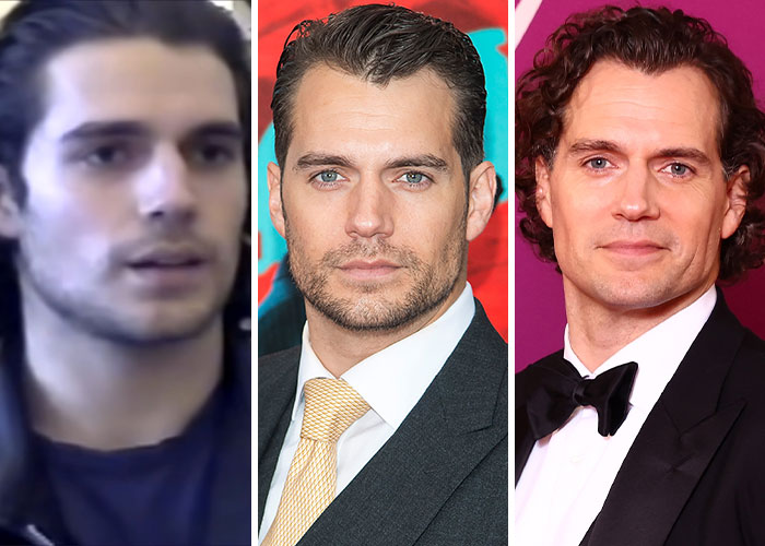 Tres fotos comparativas de un actor famoso mostrando su cambio físico entre 2005, 2015 y 2025 estrellas.