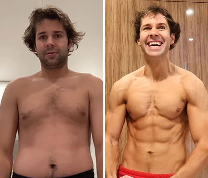 Hombre mostrando transformación corporal impresionante en 2025, parte de famosas transformaciones de celebridades impactantes.