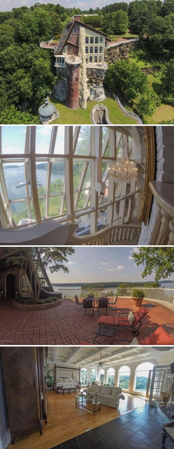 Casa con diseño extraño y vistas al lago en listado de Zillow, ejemplo de propiedades tan malas que parecen falsas.