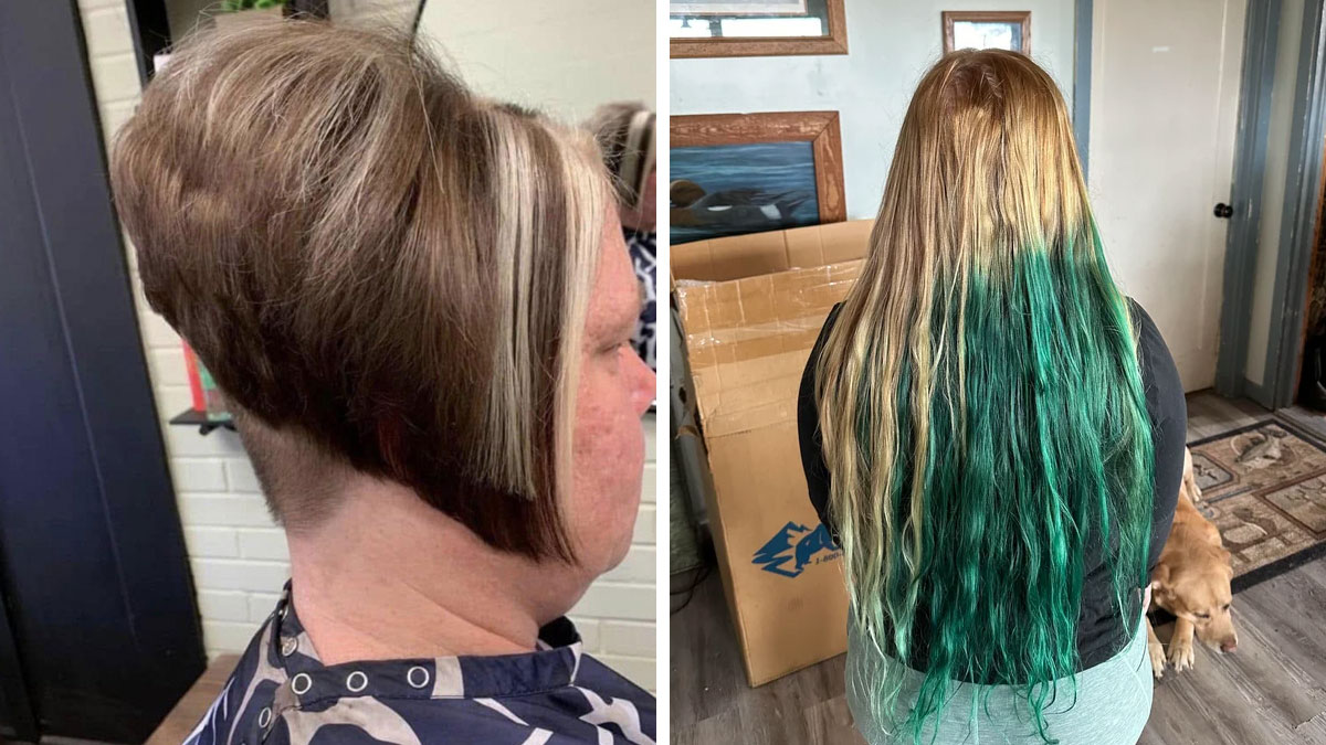 Dos ejemplos de accidentes capilares hilarantemente tru00e1gicos, con cortes y tintes mal aplicados.