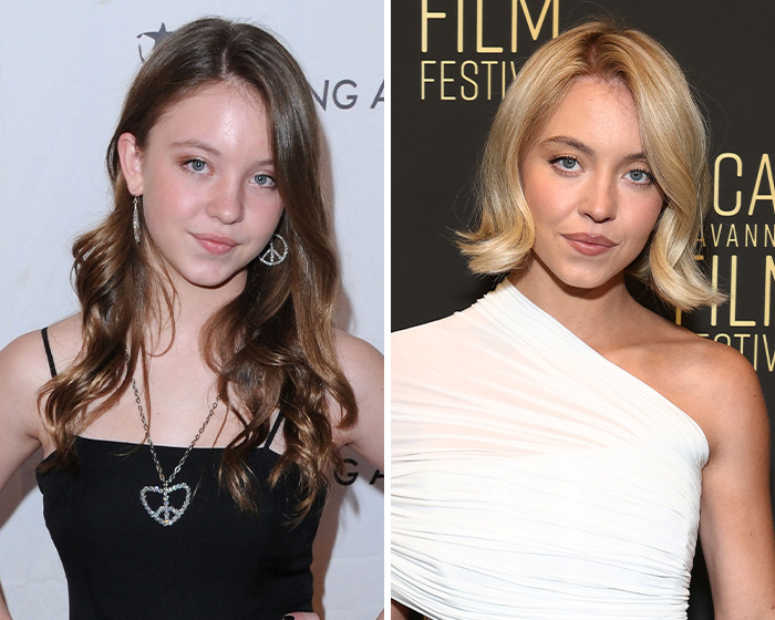 Fotos comparativas de Sydney Sweeney usadas por fanáticos para cuestionar su belleza natural como evidencia visual.